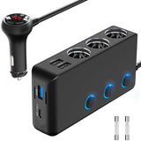 1 x RAW Customer Returns PD 30W 12V Distributor 200W Car Cigarette Lighter Adapter Car Charger 3 Multiple Socket DC 24V Plug Charging Cable Splitter with Switch 4 USB Ports for Mobile Phone Seat Heating GPS DashCam Navi - RRP €28.51