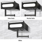 1 x RAW Customer Returns SUNZOS toilet paper holder without drilling, toilet paper holder black, toilet paper holder with wet wipes box, WC toilet paper holder with shelf for bathroom, self-adhesive or drilling black  - RRP €17.29