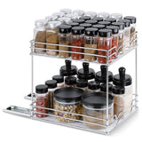 1 x RAW Customer Returns Spice rack organiser, pull-out kitchen cabinet, with cupboard shelf, storage rack, 2 levels, for kitchen, bottles, oil, ingredients, jars, cooking silver 28 x 23 x 26 cm  - RRP €45.37