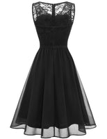 1 x RAW Customer Returns DRESTELLS Women s Lace Dress Sleeveless Chiffon Bridesmaid Dress Elegant Party Cocktail Dress Knee Length Black S - RRP €46.38