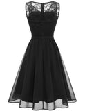 1 x RAW Customer Returns DRESTELLS Women s Lace Dress Sleeveless Chiffon Bridesmaid Dress Elegant Party Cocktail Dress Knee Length Black S - RRP €46.38