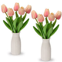 1 x RAW Customer Returns Artificial Flowers Artificial Tulips Flowers Like Real Real Touch Tulips, Height 30 cm, with Ceramic Vase, Decorative Artificial Plant Light Pink  - RRP €25.2