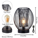 2 x Brand New JHY DESIGN Battery Powered Cage Table Lamp 25cm High Rechargeable Double Metal Mesh with 6 Hour Timer for Garden Party Gift Round USB Power Connection 1m  - RRP €80.66