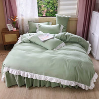 1 x RAW Customer Returns AShanlan Ruffle Bedding 135x200 4-piece Green White Romantic Ruffle Bedding Set Super Soft Microfiber Summer Green Duvet Cover with Pillowcase 80x80 cm Zipper - RRP €60.49