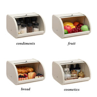 1 x RAW Customer Returns HollyHOME Bread Bin with Stainless Steel Housing, Metal Bread Bins for Kitchen, Bread Storage Container with Roll-Up Easy-to-Store Bread Box Holder Lid, White - RRP €32.99