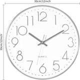 1 x RAW Customer Returns Foxtop Wall Clock Modern Without Ticking Noise Silent Silver Large Numbers Clock for Kitchen Living Room Bathroom Bedroom 30 cm - RRP €18.99