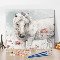 1 x Brand New TISHIRON White Horse Paint by Numbers Colorful DIY Oil White Horse In Flower Field Prints Painting for Adults Child Canvas Wall Decor with Brushes Acrylic Pigment for Home Living Room Decor 16 x20 - RRP €7.04