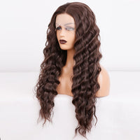 1 x RAW Customer Returns Salomezklm Brown Lace Front Wig Wavy Hair, Dark Brown Long Wig Glueless Heat Resistant Fiber Hair, Synthetic Lace Front Wig Brown for Fashion Women 24 inches - RRP €59.99