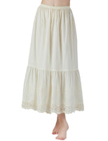 1 x RAW Customer Returns BEAUTELICATE underskirt women 100 cotton vintage petticoat underskirt long short half skirt with lace embroidery dirndl petticoat Alencon Lace - Beige - 85cm length, L  - RRP €23.99