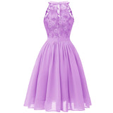 9 x Brand New Evening dresses elegant for wedding ladies 50s rockabilly halter neck swing lace chiffon dress festive graduation dress wedding dress cocktail dress Christmas New Year s Eve short party dress purple S - RRP €362.97