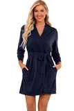 1 x RAW Customer Returns heekpek Women s Robe Women s Short Bathrobe V Neck Women s Kimono Robe Nightgown with Pockets and Belts 3 4 Sleeve Cotton Women s Pajamas for Spring Summer Autumn Navy Blue, M  - RRP €24.58