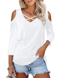 1 x RAW Customer Returns Florboom Women s V-Neck Criss-Shoulder T-Shirt, BB-White, XL - RRP €23.48