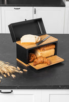 1 x RAW Customer Returns Kos Design bread box with two compartments for the worktop - wooden bread box made of bamboo - storage container for fresh bread with robust steel frame - 38x28x18CM - RRP €60.49