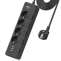 1 x RAW Customer Returns Power strip surge protection 4000W 16A , KEPLUG multiple socket with 3 USB, individually switchable wall mounting child safety lock, socket 2 m cable black - RRP €21.77