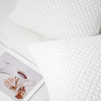 1 x Brand New IVOKHA Set of 2 Cushion Covers Cotton Coarse Knitted Cushion Cover Coarse Knit Sofa Cushion Decorative Couch Cushion Cover Soft for Living Room Bedroom 45 x 45 cm, White  - RRP €18.1