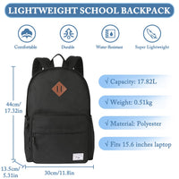 1 x RAW Customer Returns Kasgo School Backpack, Classic Lightweight Backpack Men Women Boys Girls Teenager College School Bag Casual Daypack for Travel Work Black - RRP €30.38