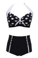 1 x RAW Customer Returns Laorchid high waist bikini swimsuit tummy control women two piece swimwear bikini set push up beachwear halter neck beachwear black dotted L - RRP €37.3