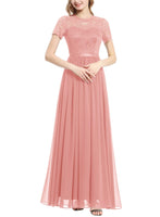 1 x RAW Customer Returns Dressystar Women s Elegant Evening Dresses Lace Chiffon Bridesmaid Dress Long Party Dress Blush L - RRP €60.49