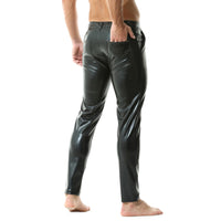 1 x RAW Customer Returns QiaTi Men s Casual Faux Leather Stretch PU Leather Pants Straight Slim Fit Motorcycle Night Club Long Trousers 1 Black M - RRP €34.99