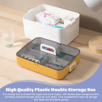 1 x RAW Customer Returns Kleemeiero Storage Boxes with Lid Medicine Cabinet Large Double Layer First Aid Box Medicine Cabinet Medicine Box Large Medicine Case Medicine Cabinet Box with Carry Handle 28.5 x 21 x 21 cm Yellow  - RRP €25.19