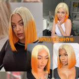 1 x RAW Customer Returns PORSMEER Blonde to Orange Bob Wig Short Straight Straight Synthetic Hair Cosplay Daily Party Wig for Women Girls Halloween Cosplay Party or Costume - RRP €23.11