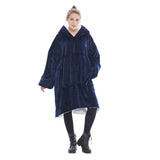 1 x Brand New Qucover Oversized Sherpa Hoodie Sweatshirt Black Blue TV Blanket Soft Warm Giant Hood with Front Pocket Portable Cuddly Blanket with Sleeves for TV Television Party Holiday - RRP €20.4