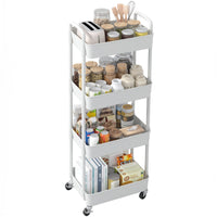 1 x RAW Customer Returns Sywhitta 4 Compartment Plastic Trolley Multifunctional Office Living Room Kitchen Storage Cart with Wheels White - RRP €37.0