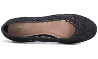 1 x RAW Customer Returns Feversole Round Toe Ballerina Flats Crochet Shoes Flat Comfortable Breathable Black Black Lace 40 EU - RRP €30.24