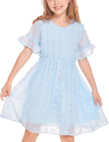 1 x RAW Customer Returns Flypigs Dresses for Girls Casual Summer Dress A-Line Casual Dress Princess Dress Elegant Chiffon Dress Girls Light Blue 122 128 134 - RRP €25.2