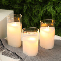 1 x Brand New JHY DESIGN Set of 3 Candles with 6 Hour Timer Function Flameless Candle with Triangle Shape 36 x 26 x 14 cm High with LED Decoration Batteries Clear Glass  - RRP €42.99