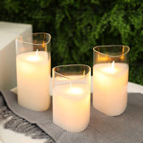 1 x Brand New JHY DESIGN Set of 3 Triangle Shape Real Wax Glass Candles, Battery Operated Flameless Candles with 6 Hour Timer Function Electric Candles Real Wax Candles for Living Room Christmas White  - RRP €42.99