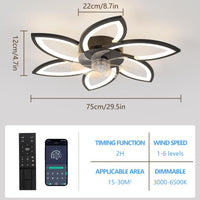 1 x RAW Customer Returns Pheashine 75CM Ceiling Fan with Light Silent, Ceiling Fan Chandelier with Remote Control LED Dimmable, Modern Fan Lamp for Bedroom, Living Room, Black - RRP €114.4