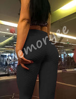 1 x RAW Customer Returns Memoryee Damen Honeycomb Leggings Geraffte Hintern Heben Hohe Taille Push Up Boom Booty Sport Leggings mit Bauchkontrolle Plus Gr e Blickdichte Dehnbare Gym Yogahosen Schwarz S - RRP €19.15