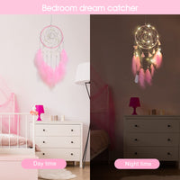 2 x RAW Customer Returns Nice Dream Dream Catcher with LED Light, Handmade Dreamcatcher with Feathers, Maiden Room Bedroom Romantic Decoration, for Wall Hanging Home Decor Ornaments Crafts Pink - RRP €19.98