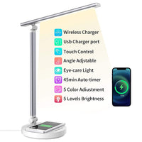 1 x RAW Customer Returns SHEEPPING Desk Lamp Led Wireless Charger Dimmable Table Lamp Office Lamp Touch Control Charging Function Bedside Lamp with USB Charging Port 5 Colors and 5 Brightness Levels Memory Function Silver - RRP €22.99