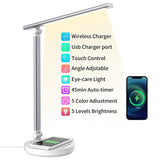 1 x RAW Customer Returns SHEEPPING Desk Lamp Led Wireless Charger Dimmable Table Lamp Office Lamp Touch Control Charging Function Bedside Lamp with USB Charging Port 5 Colors and 5 Brightness Levels Memory Function Silver - RRP €22.99