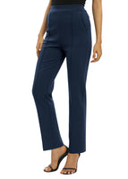 1 x RAW Customer Returns Women Office Casual Straight Legs Work Pants Solid Elastic Waist Long Trousers with Pockets XL, Navy Blue  - RRP €30.23