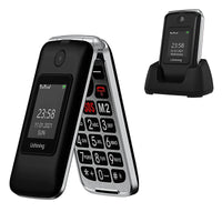 1 x RAW Customer Returns USHINING 3G senior mobile phone folding mobile phone without contract, simple large button mobile phone for seniors with charging station l button dual SIM 1200 mAh battery long standby time 2.8 and 1.77 inch - RRP €48.7