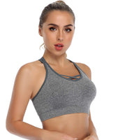 1 x RAW Customer Returns ANGOOL Women s Sports Bra without Underwire Padded Yoga Bra Cross Back Sports Bustier for Jogging Fitness, Black Grey Purple, M - RRP €28.21