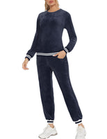 1 x RAW Customer Returns Enjoyoself Women s Velours House Suit Cozy Jogging Suit with Striped Cuffs 2 Piece Sporty Suit for Home Leisure Navy Blue, XXL - RRP €30.04