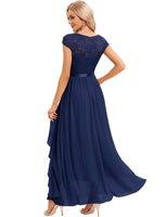 1 x RAW Customer Returns Gardenwed evening dress elegant for wedding V-neck lace cocktail dress women s short sleeve ball gown with ruffles party prom dress long formal dress navy 3XL - RRP €66.99