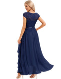 1 x RAW Customer Returns Gardenwed evening dress elegant for wedding V-neck lace cocktail dress women s short sleeve ball gown with ruffles party prom dress long formal dress navy 3XL - RRP €66.99