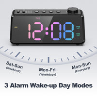 1 x RAW Customer Returns ANJANK Digital Alarm Clock with Radio, 6.5 Large Colorful Display for Kids, Teens, Day Weekend Dual Alarm, 0-100 Brightness Dimmable, Bedside Alarm Clock with USB Charging Port - RRP €26.62