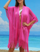 1 x Brand New Ferand Women s Summer Kimono Cardigan Open Front Fringe Beach Cover Up Long Kimono for Bikini Swimwear One Size Pink - RRP €22.08