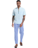 1 x RAW Customer Returns Men s Long Linen Cotton Casual Beach Pants Simple Summer Pants for Men Light Blue XL - RRP €26.98