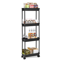 1 x RAW Customer Returns WASJOYE Narrow trolley with 4 levels, kitchen shelf and niche shelf on wheels, plastic kitchen trolley, serving trolley on hooks, shelf on wheels for kitchen, bedroom, office, bathroom black  - RRP €20.16