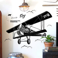 1 x RAW Customer Returns WandSticker4U - XL wall sticker vintage AIRPLANE black I Wall pictures 130x93 cm I Wall sticker retro aviator jet poster I Decoration for living room bedroom youth room boy teenager - RRP €15.0