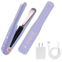 1 x Brand New Cordless Hair Straightener, 2 in 1 Straightening and Curling Straightener, Professional Hair Straightener with Negative Ion Technology, 3-level temperature adjustment-Purple - RRP €26.4