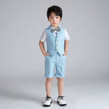 1 x RAW Customer Returns LOLANTA 4-piece children s leisure suit set, boys summer festive wedding suit, short-sleeved shirt, bow tie, vest, shorts, blue, 150 - RRP €37.91