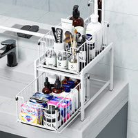 1 x RAW Customer Returns YunNasi Kitchen Shelf with 2 Basket Pull-Outs Base Cabinet Shelf 2 Levels Spice Rack Stainless Steel Sliding Drawer Storage Bathroom Organizer Shelf for Home and Office Regular, White  - RRP €31.25